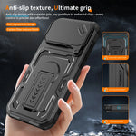 Rugged Phone Case with Sliding Lens Cover and Foldable Stand for iPhone 17 Series
