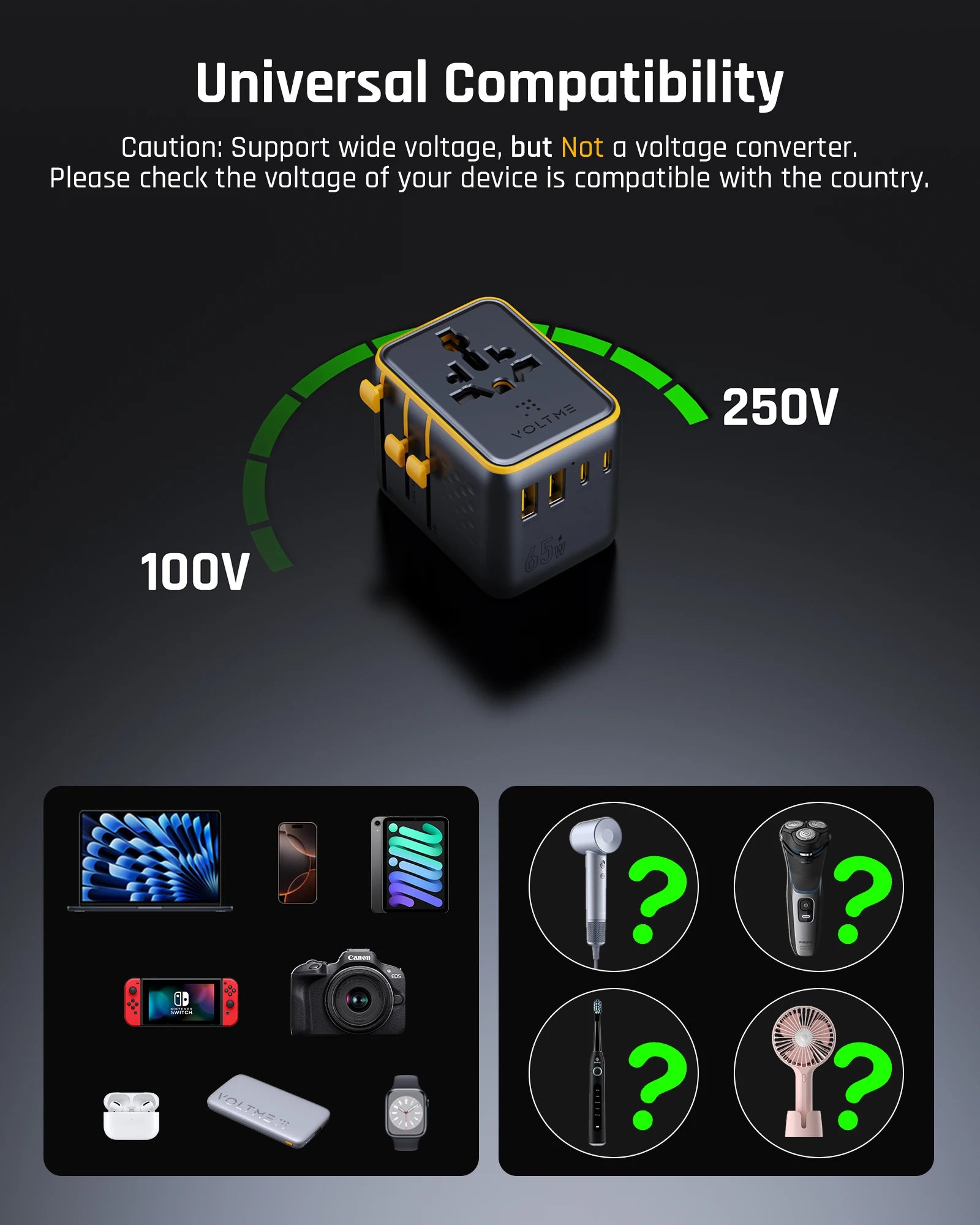 VOLTME 65W GaN 7-in-1 Universal Travel Adapter