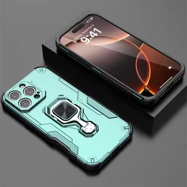 Durable Multi-Function Magnetic Case with Metal Ring Holder for iPhone 15 Series