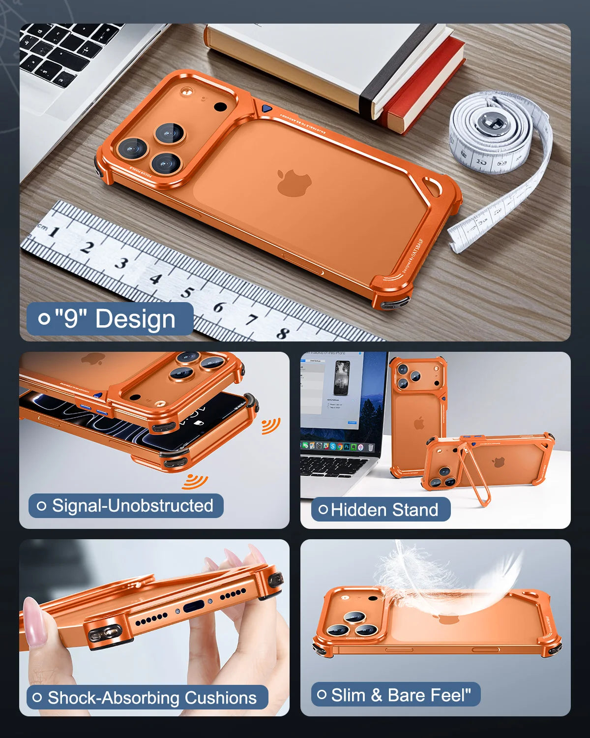 iPhone 17 Series 9-Shaped Minimalist Shockproof Bumper Case with Stand