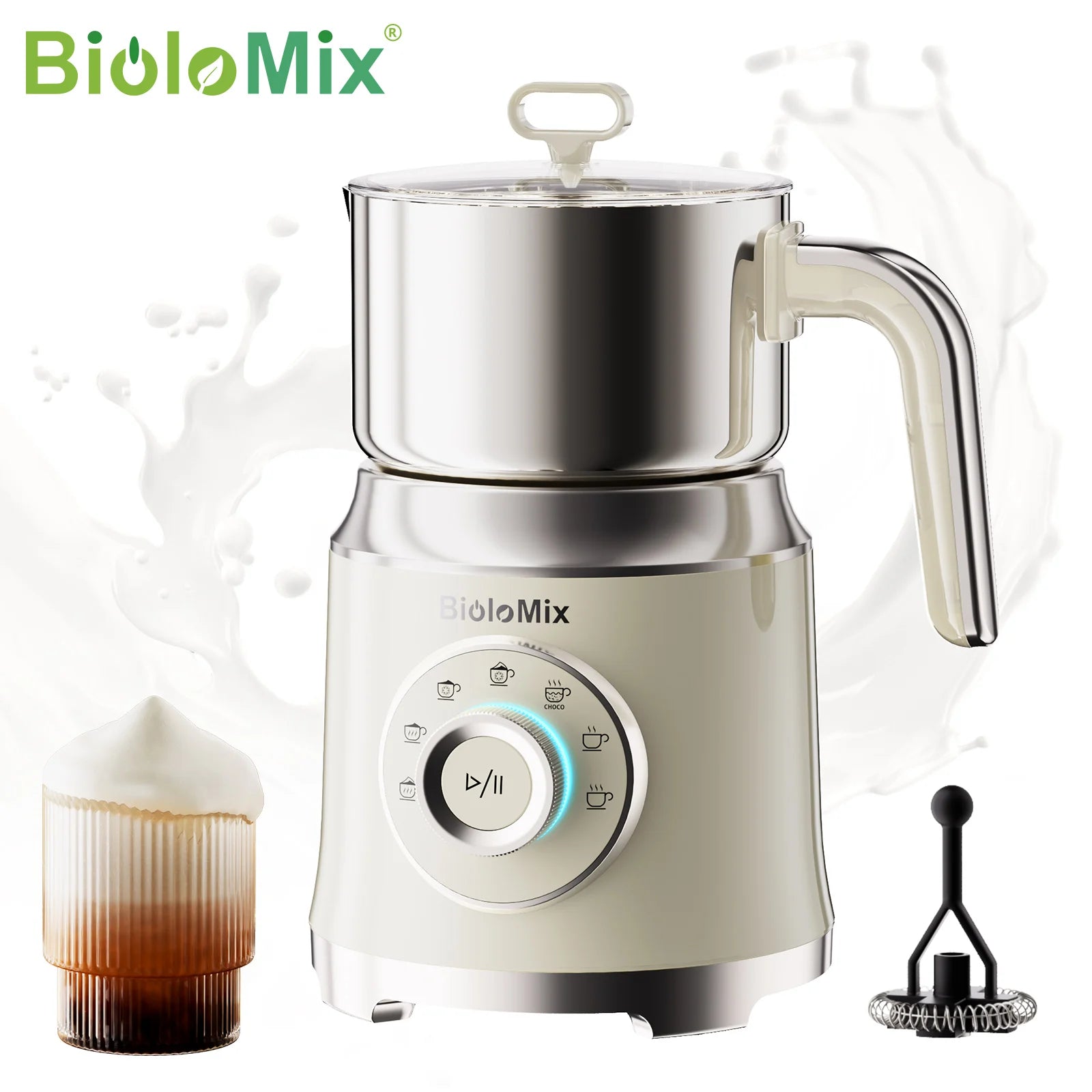 BioloMix BMF201 7-In-1 Electric Milk Frother Hot And Cold Foam Maker