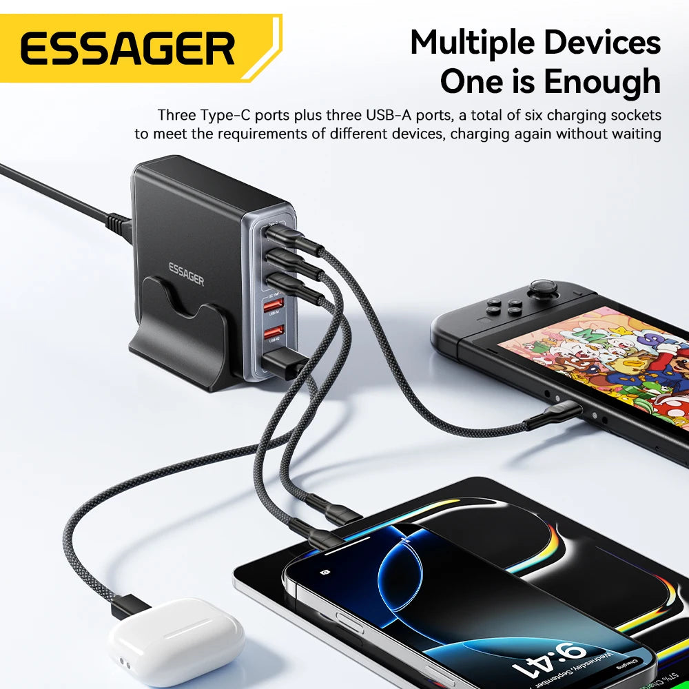 Essager 85W GaN 6-Port USB-C Desktop PD Fast Charging Station