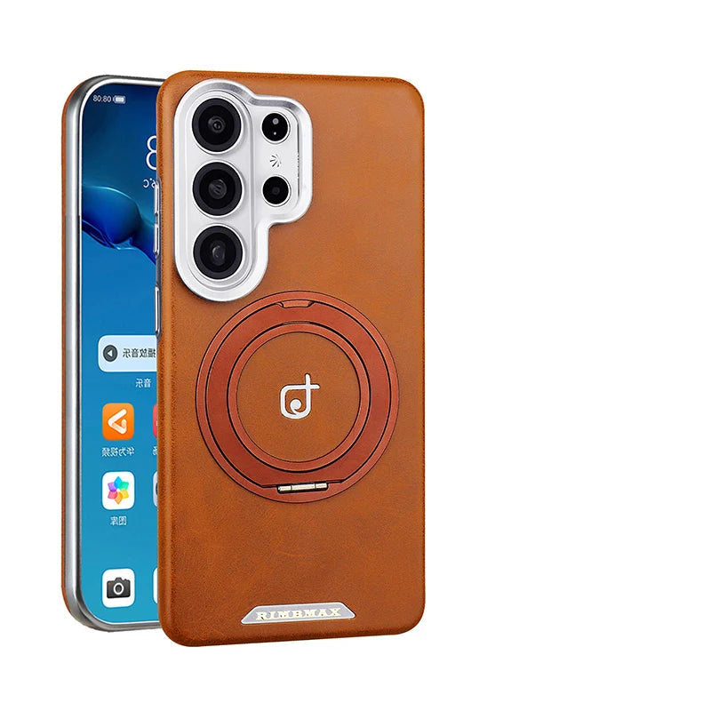 Shockproof Leather Case with 360° Rotating Magnetic Kickstand for Samsung Galaxy S25 Series