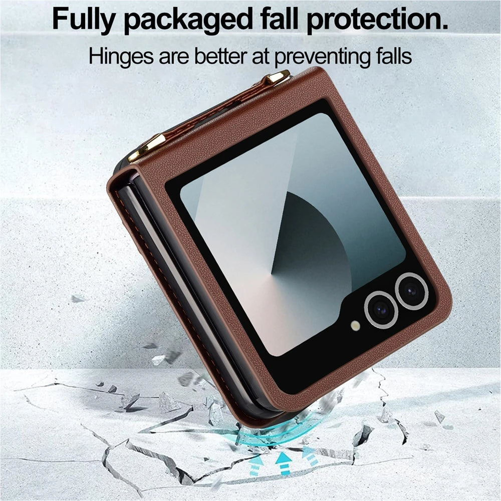 Crossbody Leather Phone Case with Card Slots & Lanyard for Samsung Galaxy Z Flip 6