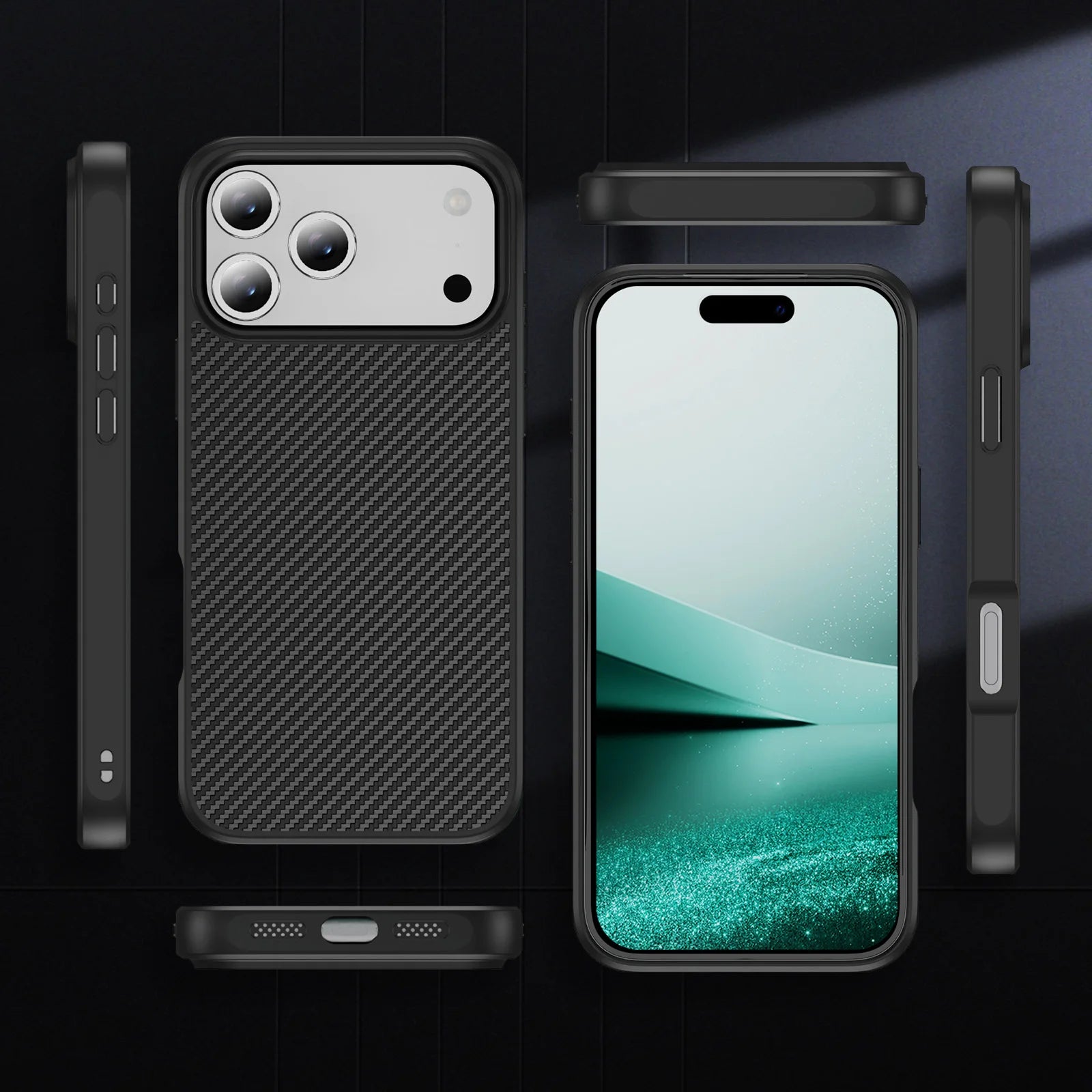 Carbon Fiber Pattern Luxury Drop Protection Case for iPhone 17 Series