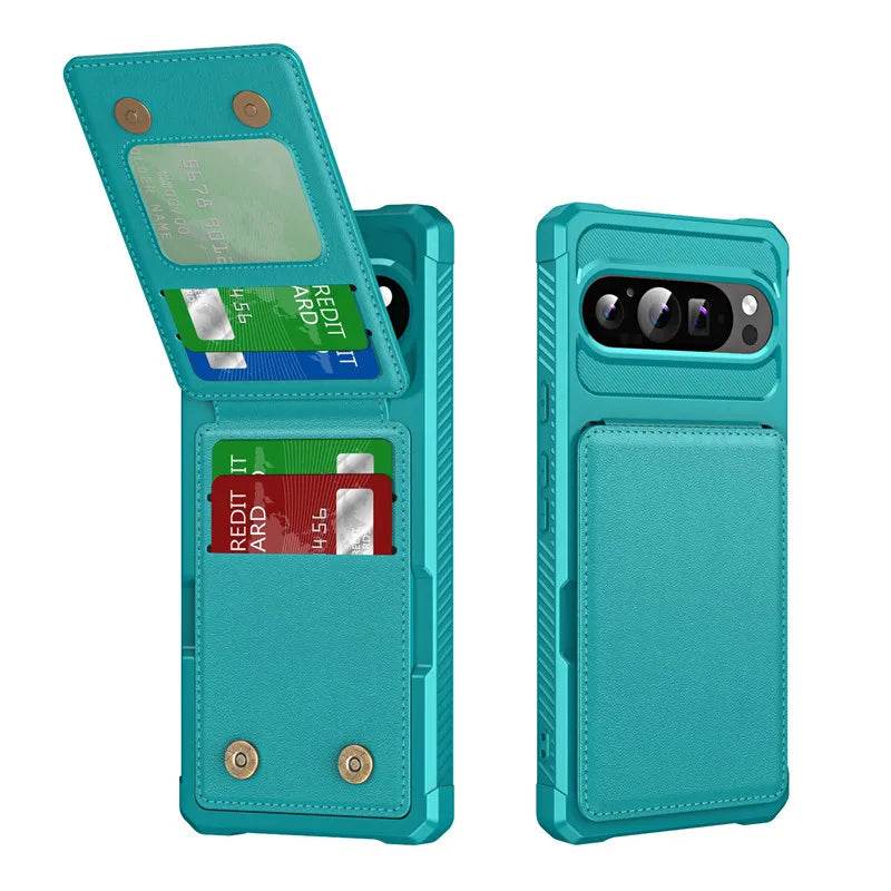 Google Pixel 10 Series Leather Flip Case with Card Holder Stand