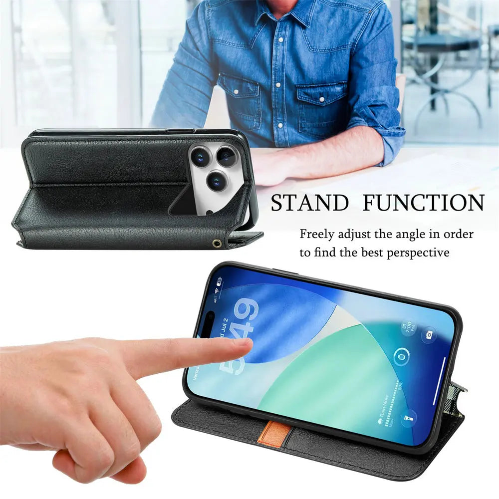 Premium Leather Flip Wallet Case for iPhone 17 Series