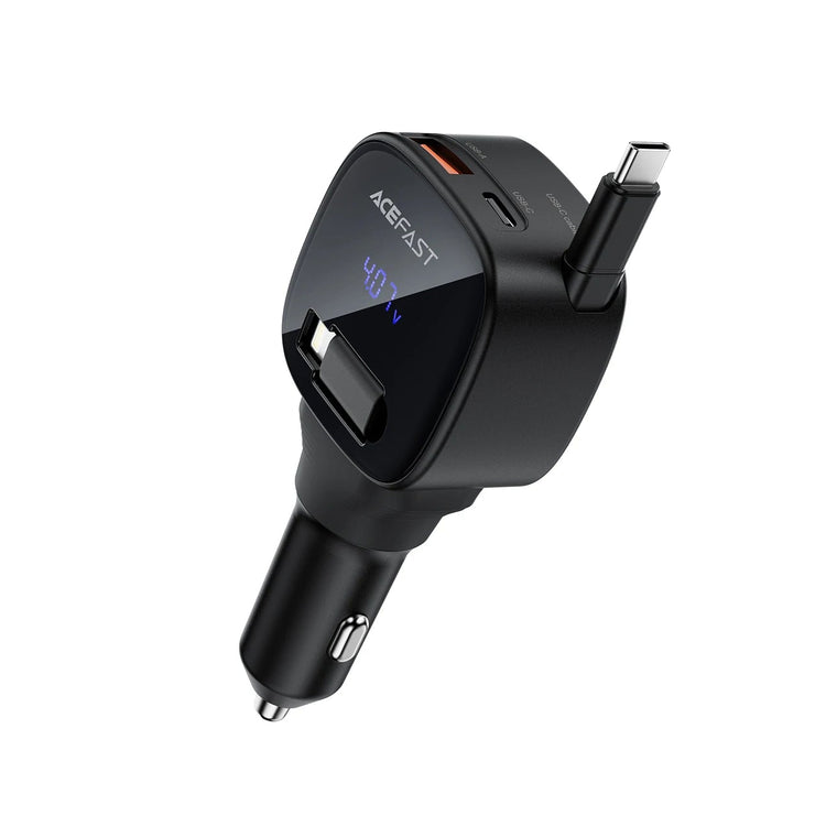 ACEFAST B17 95W Car Charger with Retractable USB-C Cable and LED Digital Display