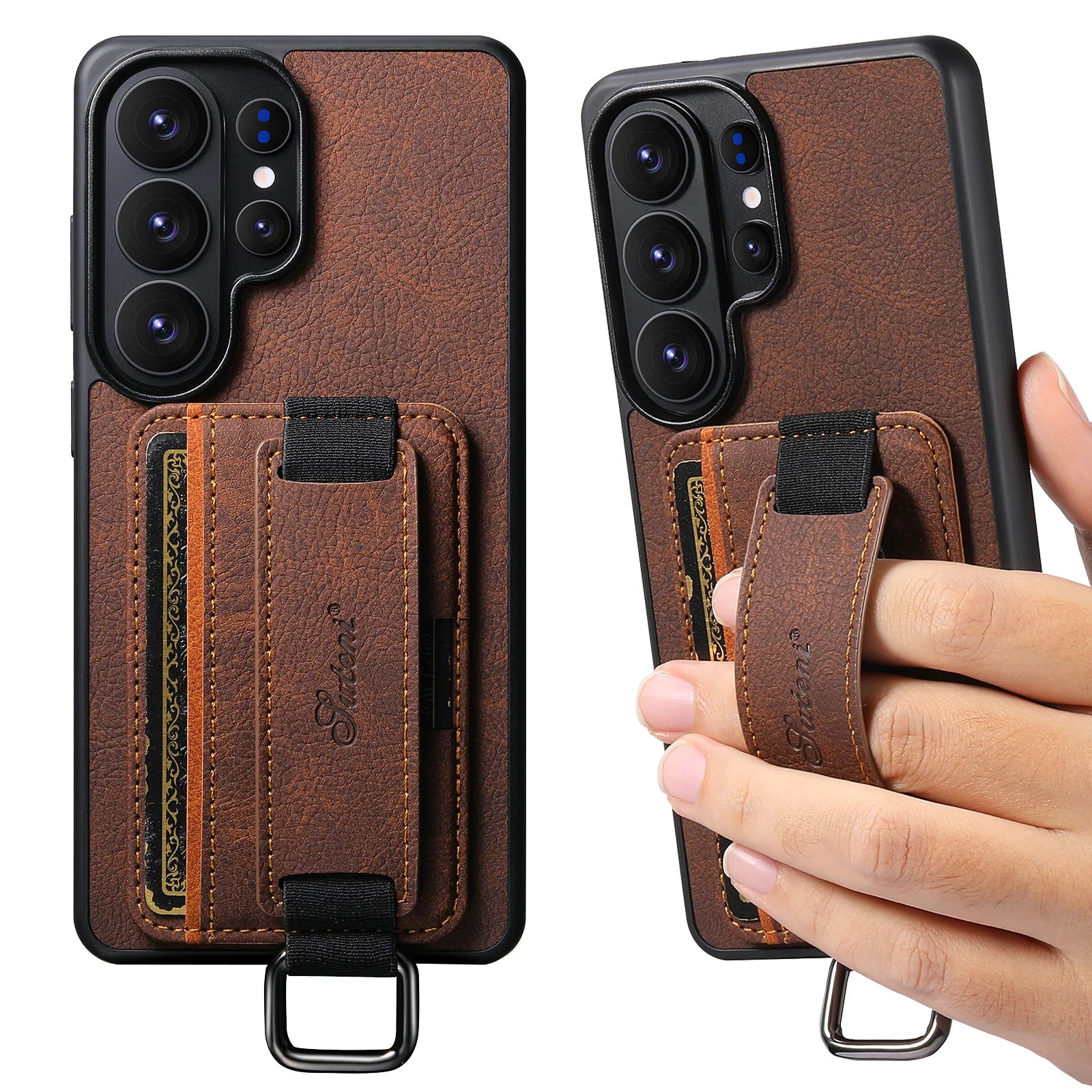 Samsung Galaxy S26 Ultra Lychee Grain Leather Case with Card Slots and Ring