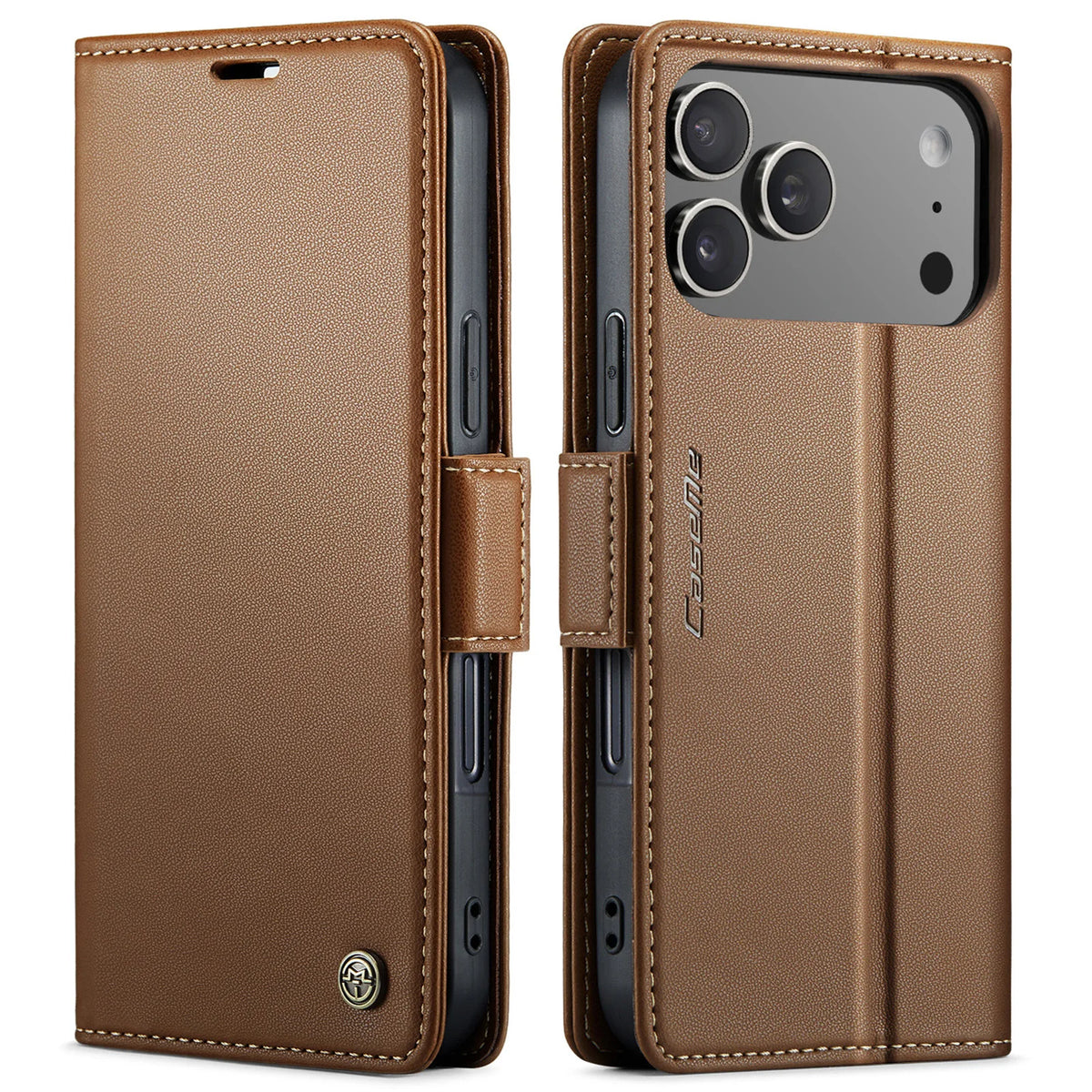 Pebbled Leather Magnetic Flip Wallet Case with Foldable Kickstand for iPhone 18 Series