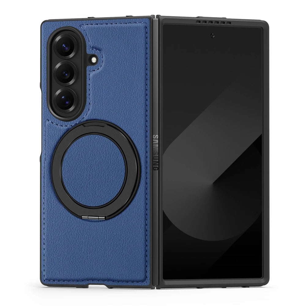 Samsung Galaxy Z Fold 7 Premium Leather Magnetic Case with Ring Stand