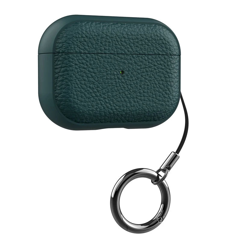 Textured Leather Carabiner Keychain Case with Charging Support for AirPods Pro 2