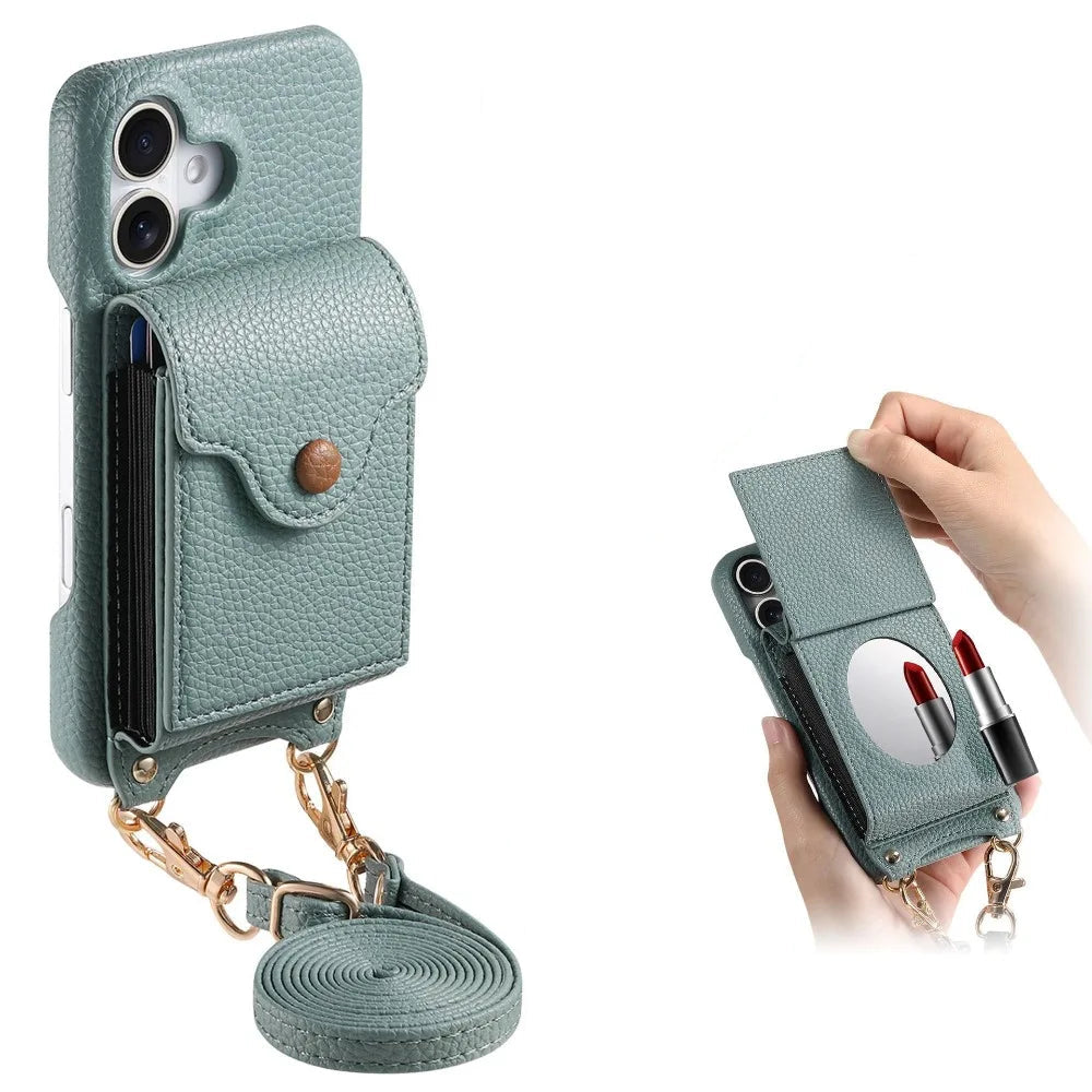 Crossbody Wallet Case with Mirror for iPhone 16