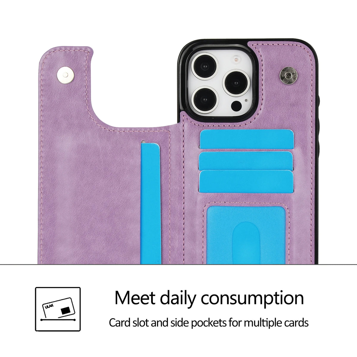 Leather Wallet Phone Case with Card Holder & Kickstand for iPhone 16 Series