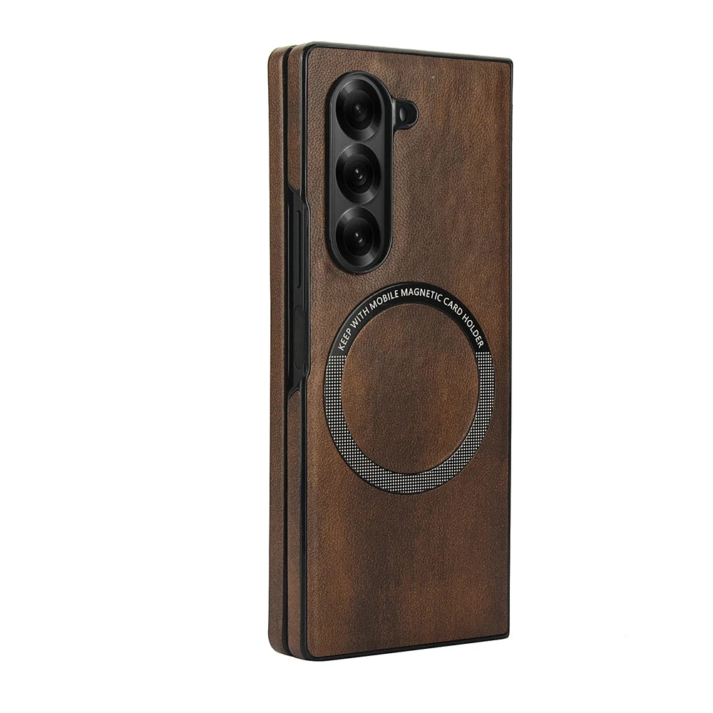 Samsung Galaxy Z Fold 7 Leather Bumper Magnetic Case