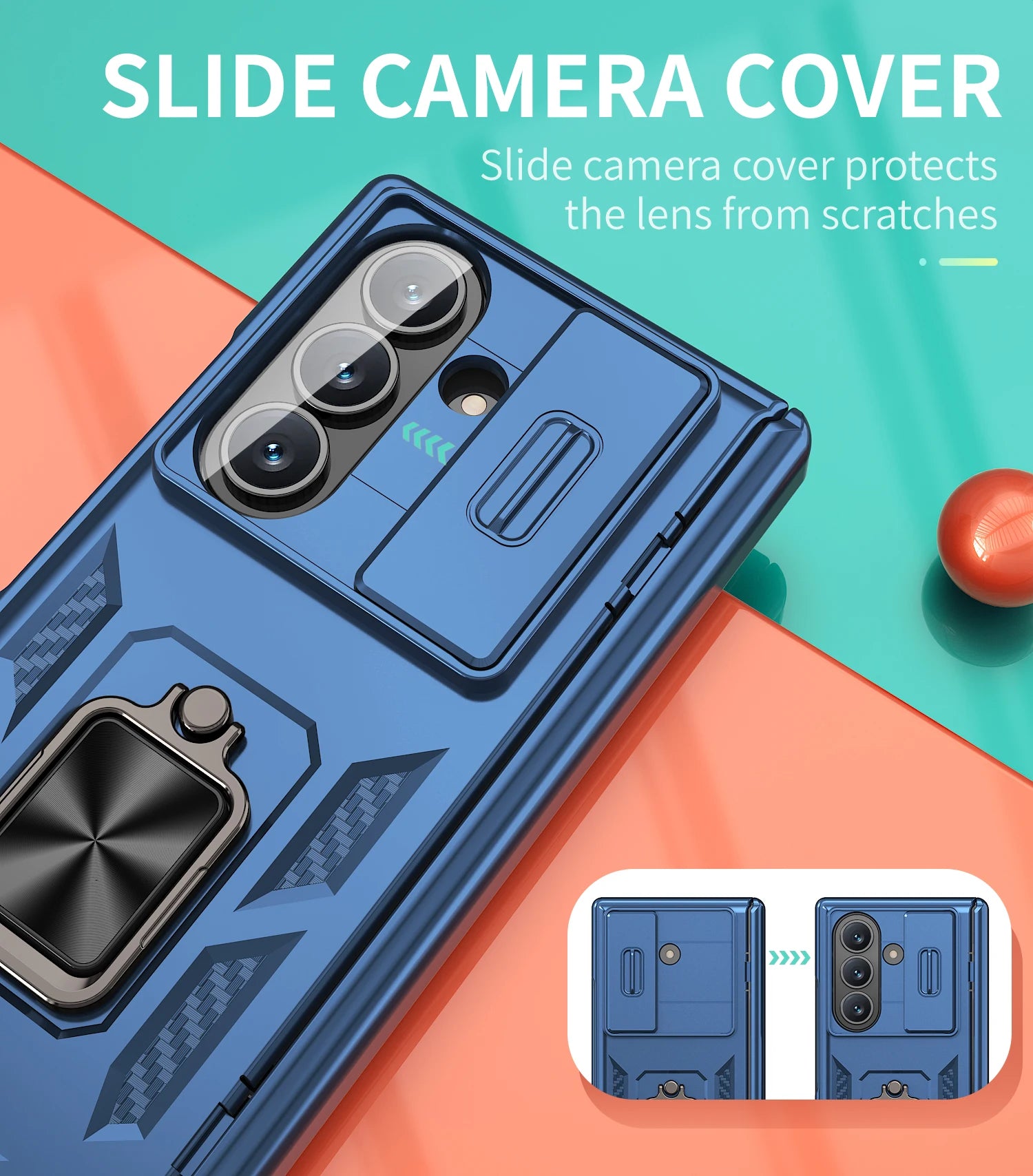 Rugged Armor Case with Sliding Camera Cover and Ring Stand for Samsung Galaxy Z Fold 8 Ultra