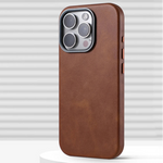 Luxury Business Retro Leather MagSafe Case with Alloy Lens for iPhone 16 Series