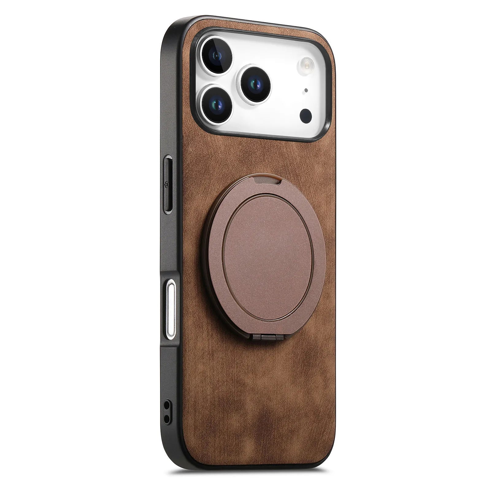Skin-Feel Leather Case with 360° Rotating Ring for iPhone 17 Series