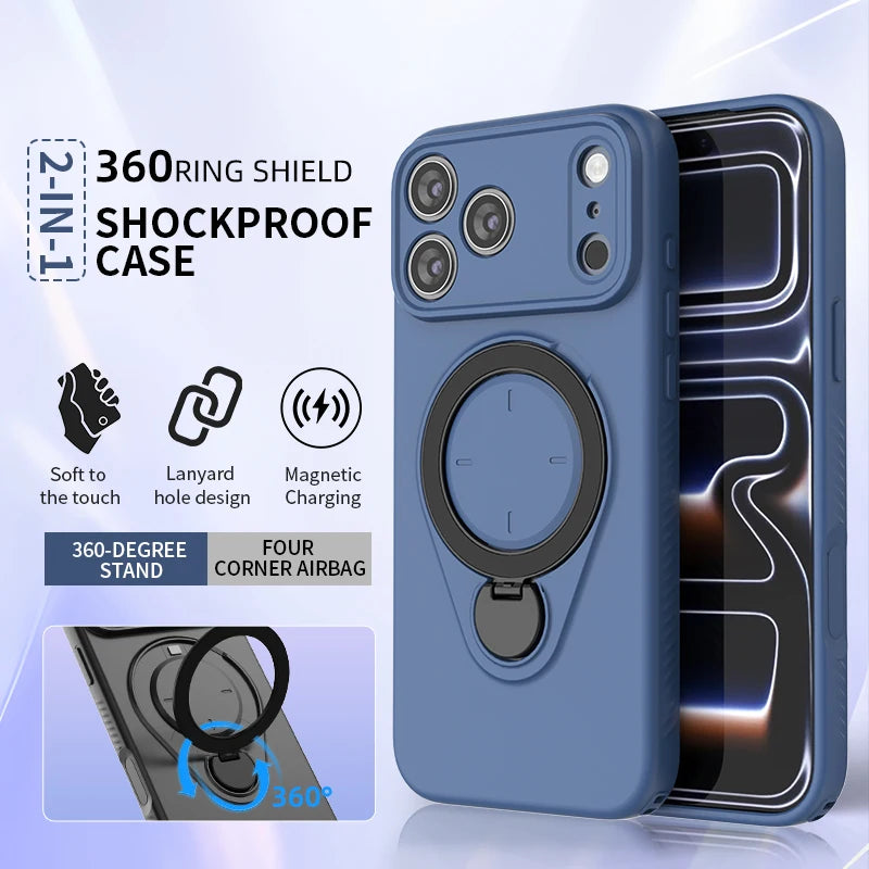 Soft TPU Shockproof MagSafe Case with 360° Rotating Metal Ring Stand for iPhone 17 Series