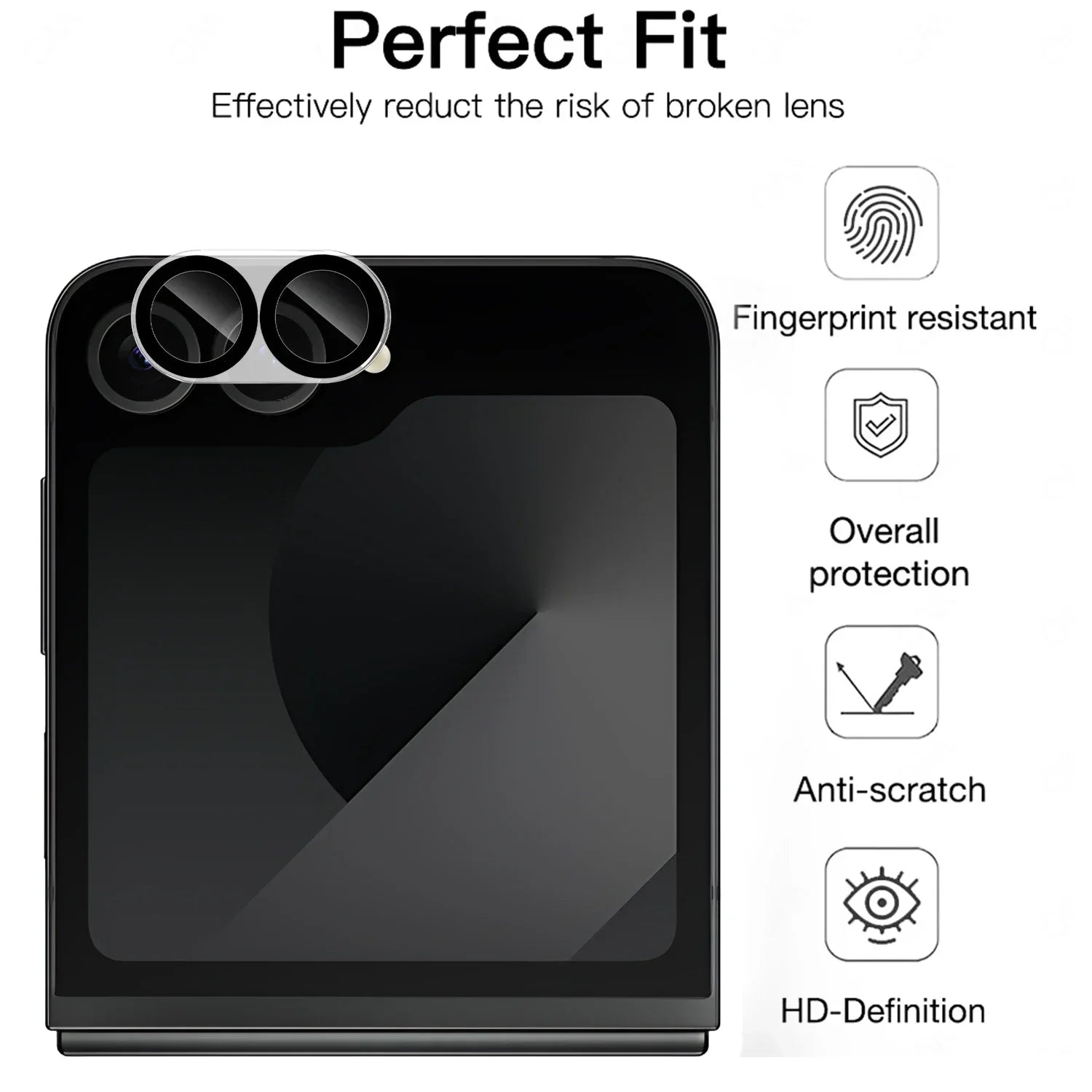 5-Pack Full-Cover 9H Tempered Glass Lens Film for Samsung Galaxy Z Flip 7