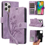 iPhone 15 Series Leather Wallet Case with Wrist Strap & Kickstand