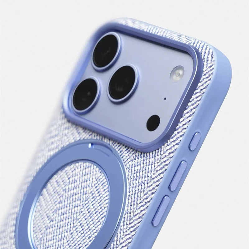 Canvas Weave MagSafe Case with 360° Rotating Ring Stand for iPhone 18 Series