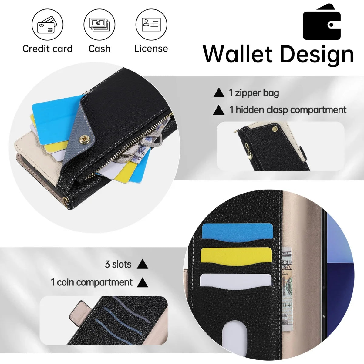 Crossbody Leather Wallet Case with Zipper Card Holder for Samsung Galaxy Z Fold 8 Ultra