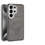Matte Leather Magnetic Case with Metal Lens Protection for Samsung Galaxy S24 Series