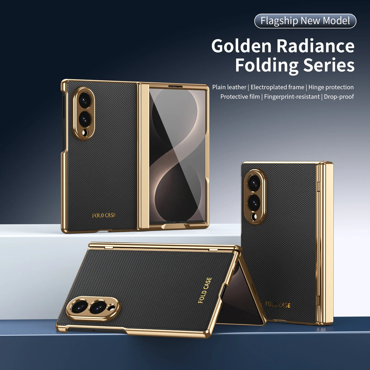 Synthetic Leather Hinge Protection Case with Tempered Glass Screen Protector for Samsung Galaxy Z Fold 8