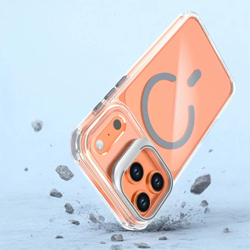 iPhone 17 Series Transparent MagSafe Case with Hidden Lens Stand