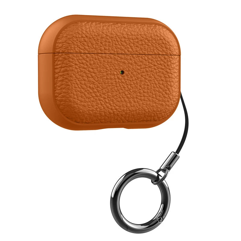 Textured Leather Carabiner Keychain Case with Charging Support for AirPods Pro 2