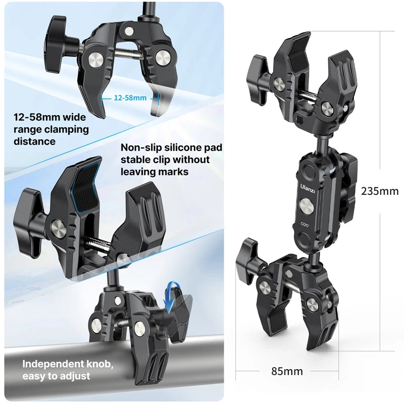 Ulanzi CO17 Dual-Head Super Clamp with Pea Pods for Action Cameras