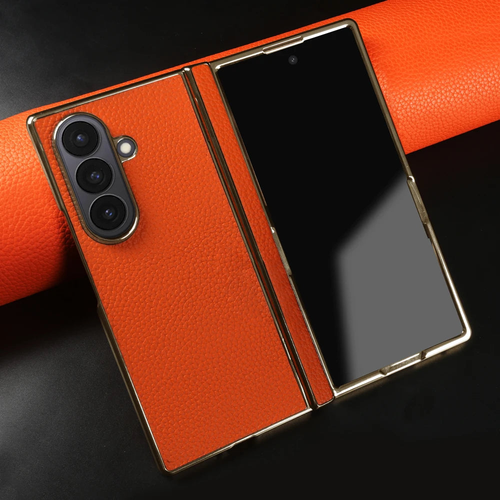 Genuine Leather Case with Raised Camera Protection Ring for Samsung Galaxy Z Fold 7