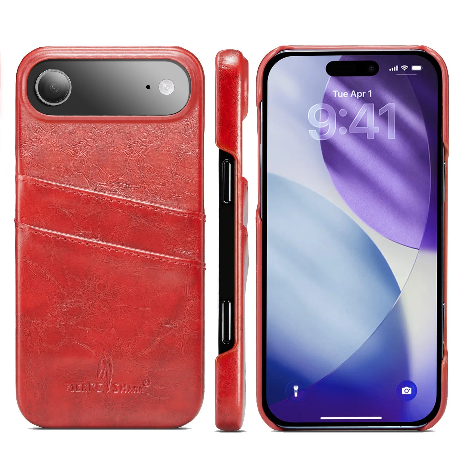 iPhone 17 Series Leather Back Cover with Card Slot and Easy-Open Button Design