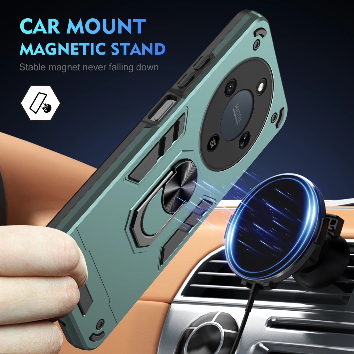 Honor Magic 8 Pro Military Grade Shockproof Case with Ring Stand Holder