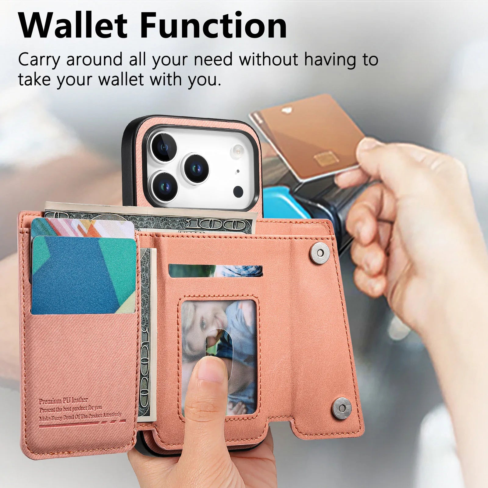 MagSafe Compatible Leather Case with Detachable Zipper Pocket for iPhone 17 Series