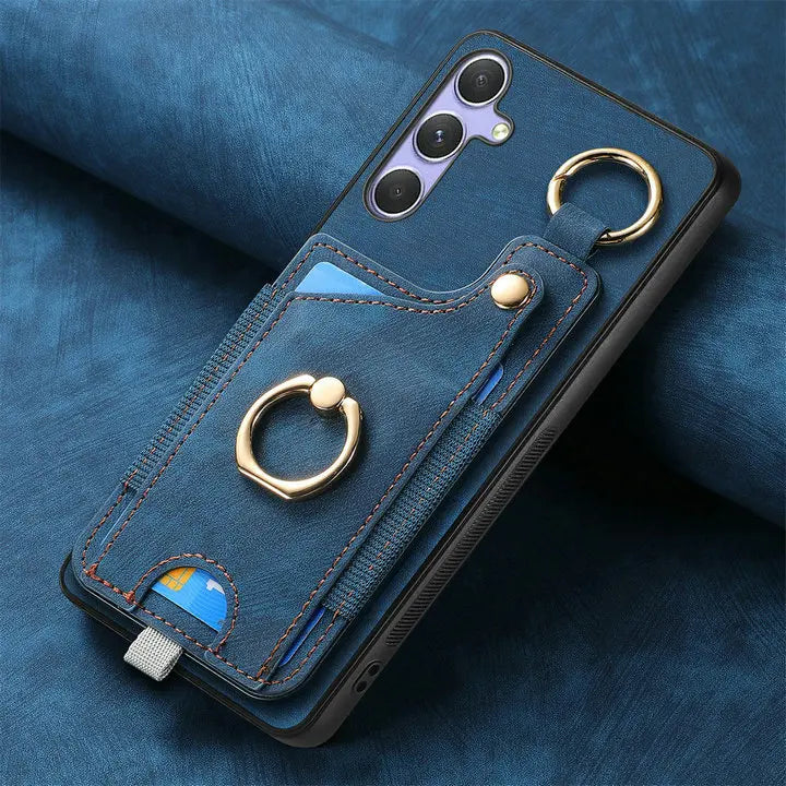 Leather Card Holder Case with 360° Rotating Ring Kickstand for Samsung Galaxy S26 Series
