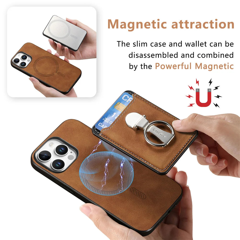 Detachable Magsafe Leather Wallet Case for iPhone 16 Series