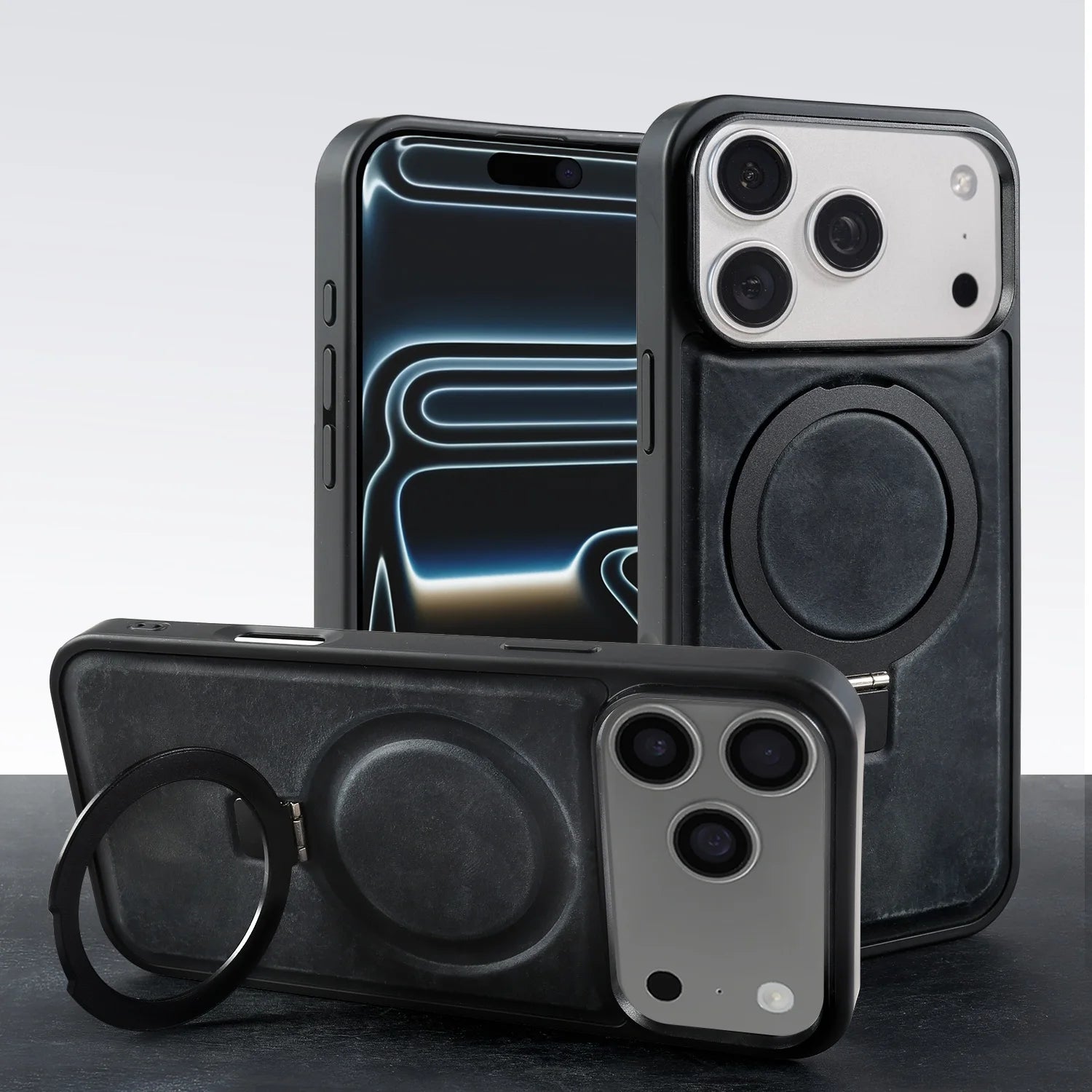 Premium Leather MagSafe Case with Built-In Stand and for iPhone 17 Series
