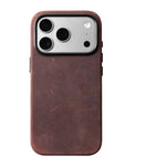 Crazy Horse Leather MagSafe Case with Raised Camera Ring for iPhone 17 Series