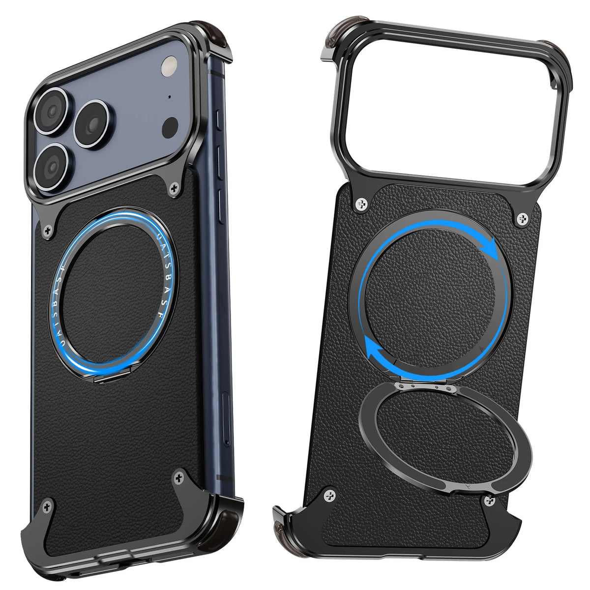 Leather Bumper Case with 360° Rotating Ring Stand for iPhone 18 Series