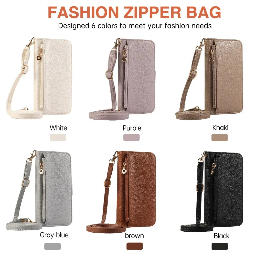 Crossbody Leather Wallet Phone Case with Card Holder for iPhone 16 Series