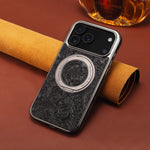 Retro Floral Cowhide Leather MagSafe Case with Rotating Stand for iPhone 17 Series