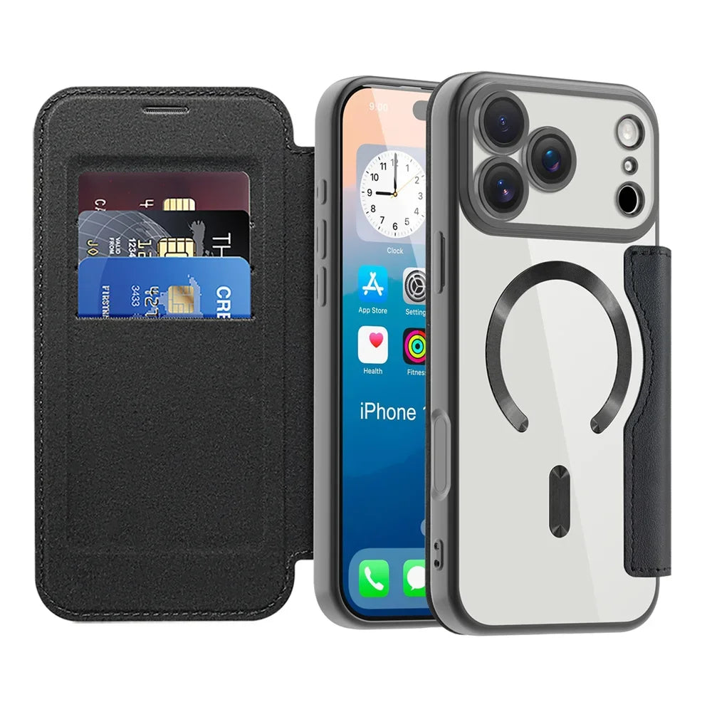 Premium Flip Leather MagSafe Case with Card Pocket for iPhone 17 Series