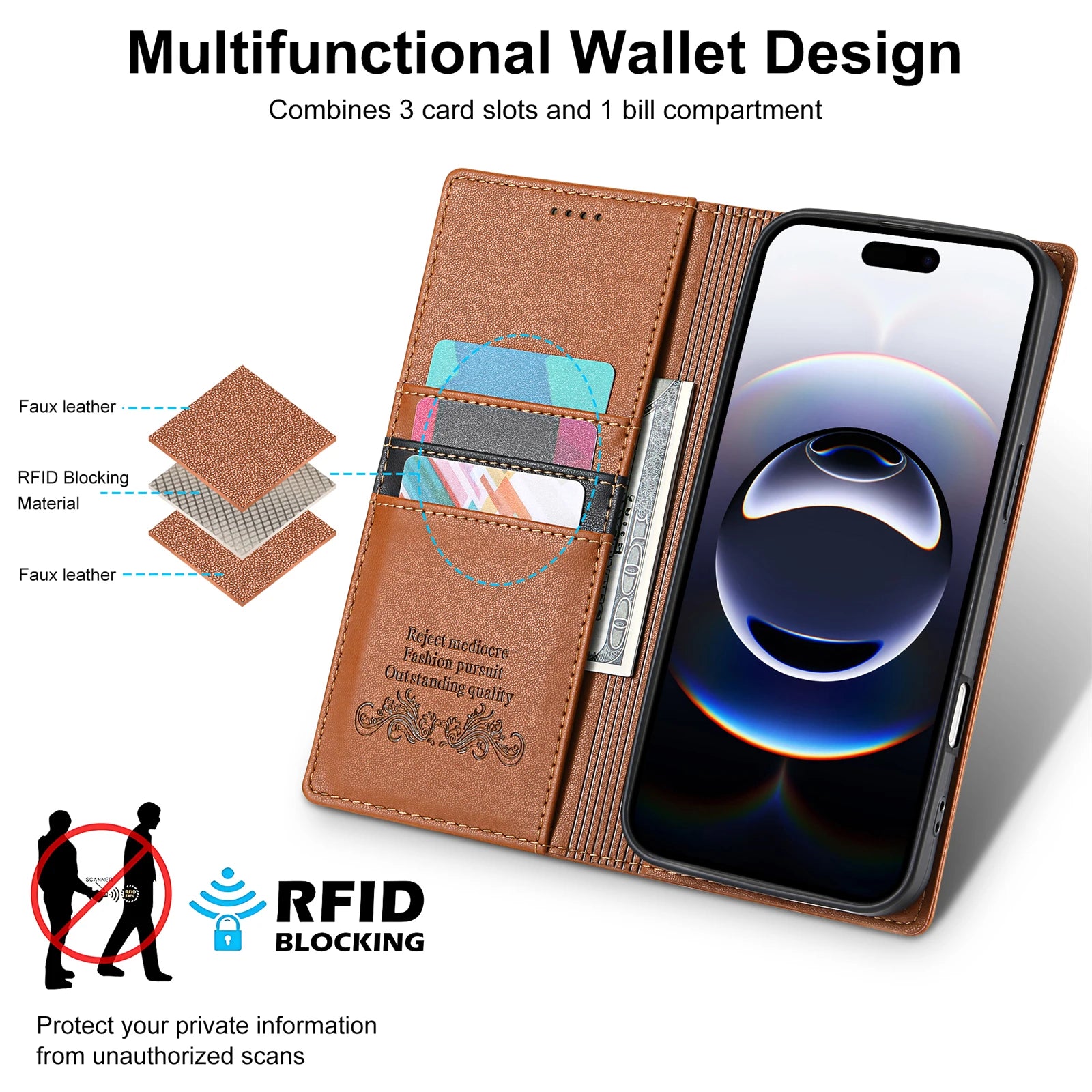 iPhone 17 Series Flip Wallet Leather Case with Card Slots & RFID Protection