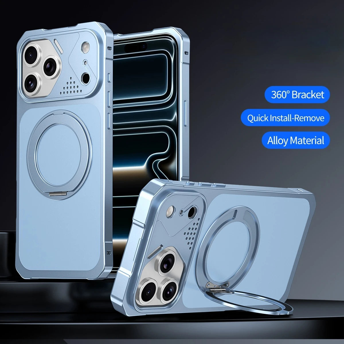 Aluminum Alloy MagSafe Case with 360° Rotating Bracket for iPhone 18 Series