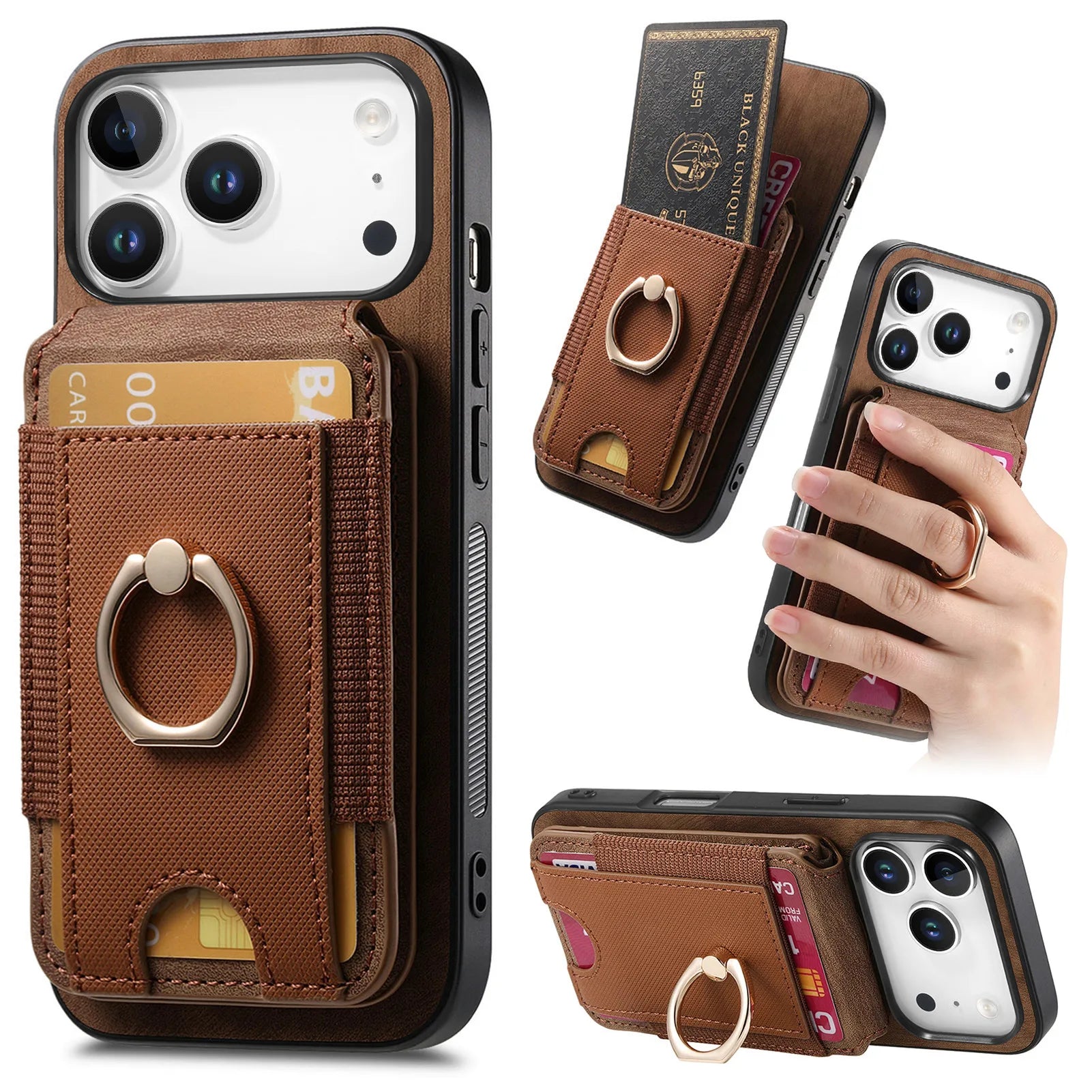 Premium 2-in-1 MagSafe Leather Wallet Case with Multi-Functional Card Holder & Ring for iPhone 17 Series