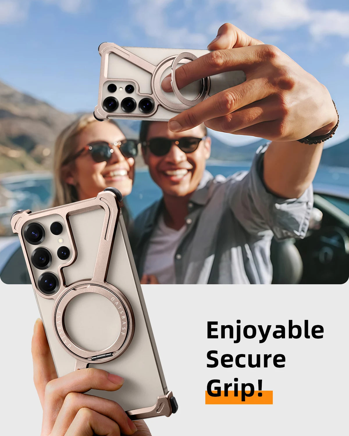 Samsung Galaxy S24 Ultra Frameless Metal Case with 360° Rotating Stand