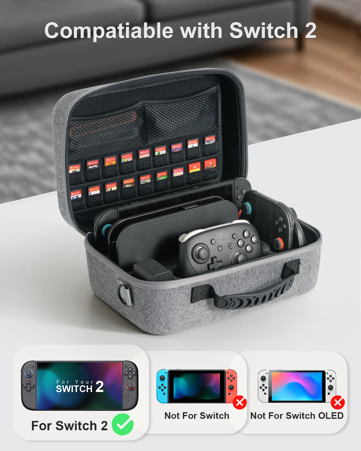 Hard Shell Travel Case With 24-28 Game Card Pockets for Nintendo Switch 2