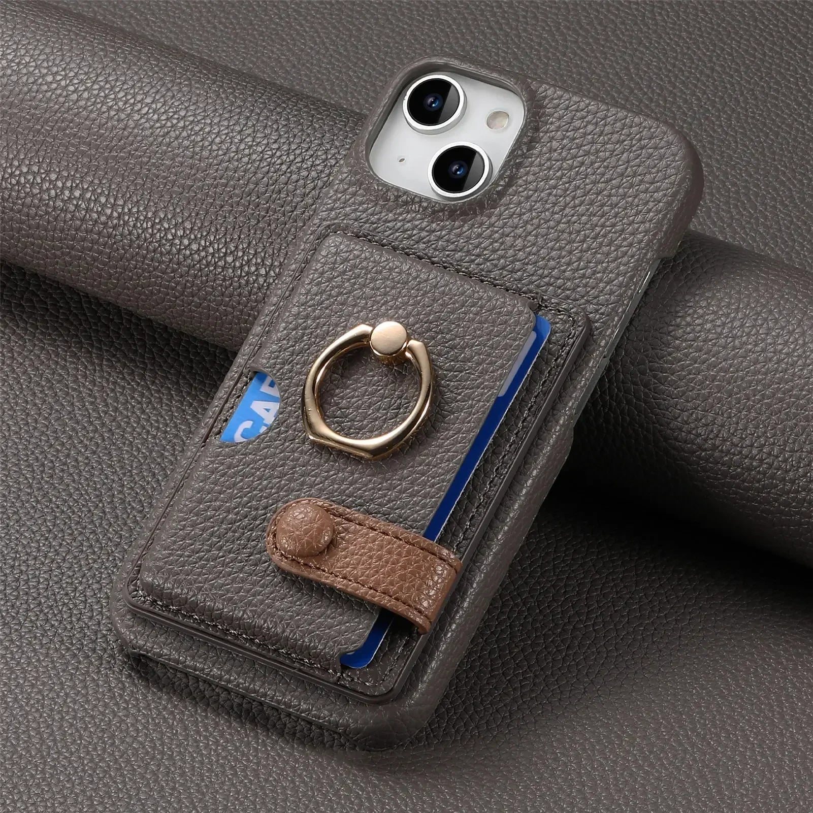 Shockproof Leather Wallet Case with Card Holder for iPhone 15 Series